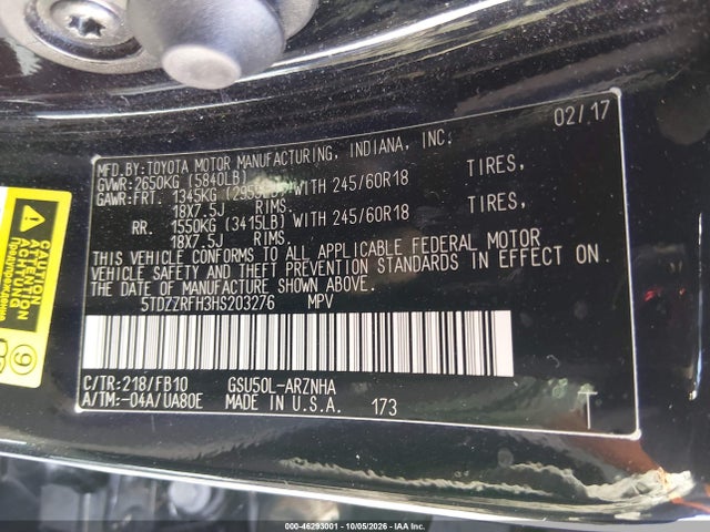 Toyota Highlander Le 2017 5TDZZRFH3HS203276 Image 9