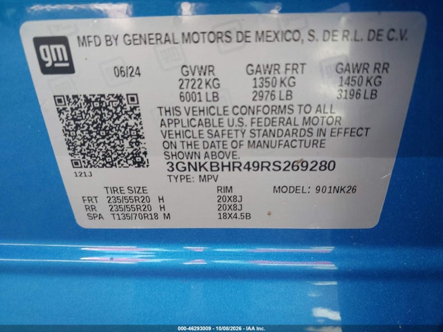Aukcja sprzedaży 2024 Chevrolet Blazer Awd 2lt, vin: 3GNKBHR49RS269280, numer aukcji: 46293009