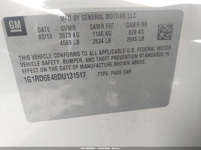 46293051 :رقم المزاد ، 1G1RD6E48DU131517 vin ، 2013 Chevrolet Volt مزاد بيع