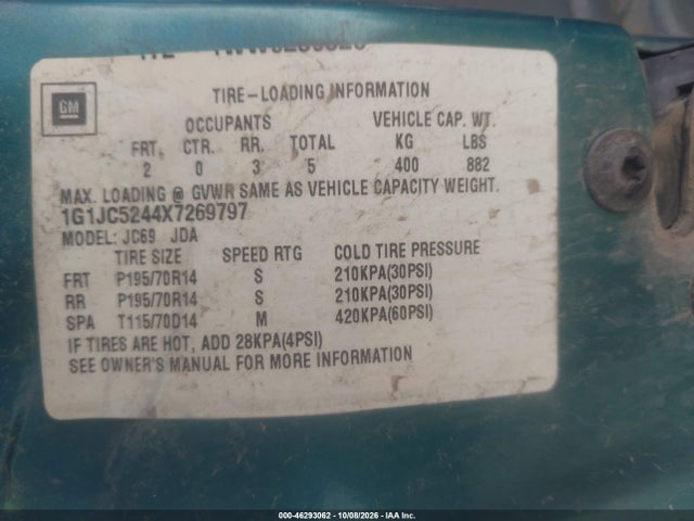 Продаж на аукціоні авто 1999 Chevrolet Cavalier, vin: 1G1JC5244X7269797, номер лоту: 46293062