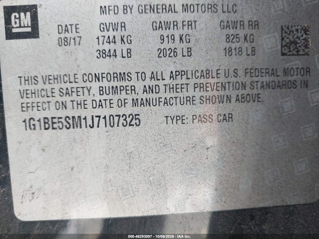 1G1BE5SM1J7107325 Chevrolet Cruze Lt Auto