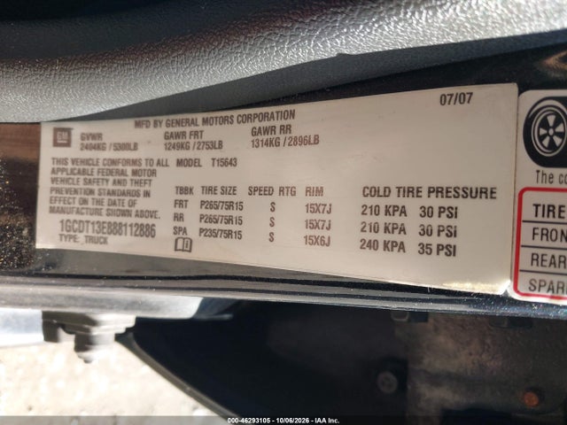 46293105 :رقم المزاد ، 1GCDT13E888112886 vin ، 2008 Chevrolet Colorado Lt مزاد بيع