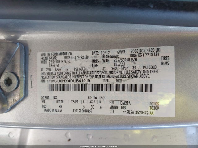 Продажа на аукционе авто 2013 Ford Escape Sel, vin: 1FMCU0HX4DUB41019, номер лота: 46293126