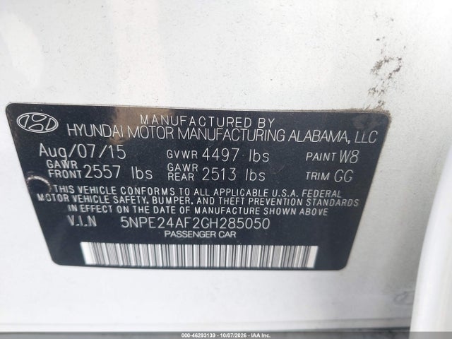 Продаж на аукціоні авто 2016 Hyundai Sonata Se, vin: 5NPE24AF2GH285050, номер лоту: 46293139