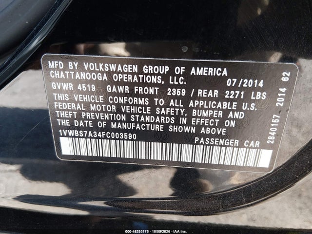 Aukcja sprzedaży 2015 Volkswagen Passat 1.8t Se, vin: 1VWBS7A34FC003590, numer aukcji: 46293175