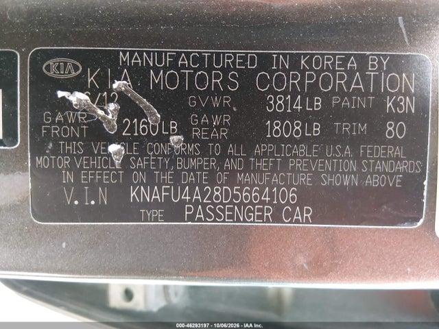 2013 Kia Forte Ex მანქანა იყიდება აუქციონზე, vin: KNAFU4A28D5664106, აუქციონის ნომერი: 46293197
