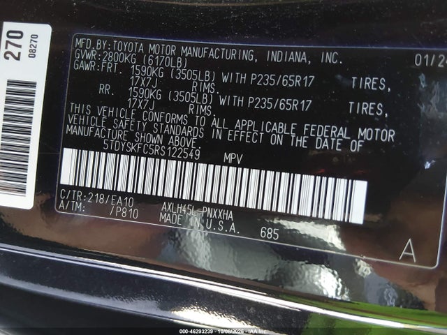 Продажа на аукционе авто 2024 Toyota Sienna Xle, vin: 5TDYSKFC5RS122549, номер лота: 46293239