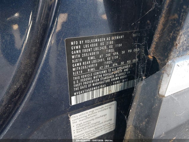 Продажа на аукционе авто 2013 Volkswagen Tiguan Sel, vin: WVGAV7AX5DW507503, номер лота: 46293250