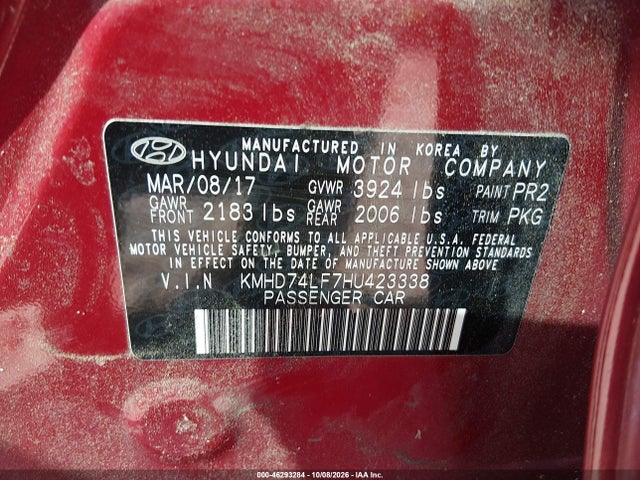 KMHD74LF7HU423338 Hyundai ELANTRA SE