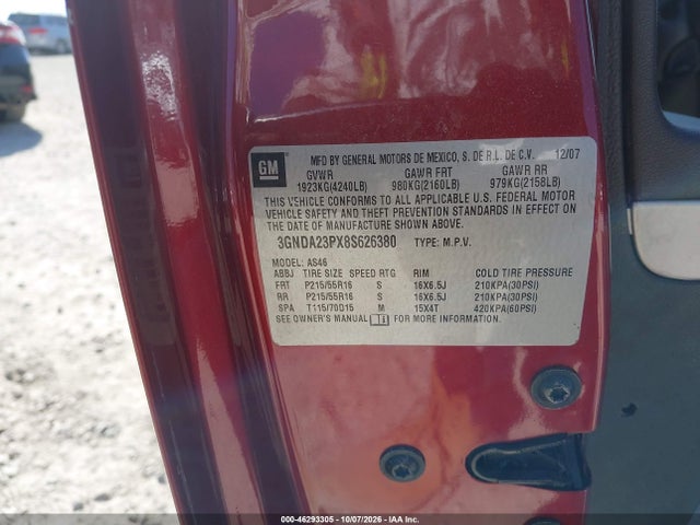 46293305 :رقم المزاد ، 3GNDA23PX8S626380 vin ، 2008 Chevrolet Hhr Lt مزاد بيع