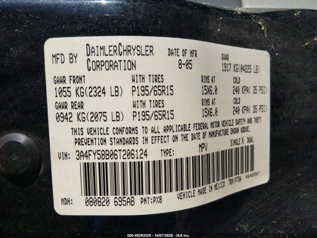 Aukcja sprzedaży 2006 Chrysler Pt Cruiser Touring, vin: 3A4FY58B06T206124, numer aukcji: 46293328