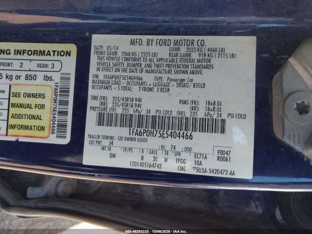 Ford FUSION SE 2014 1FA6P0H75E5404466 Image 9