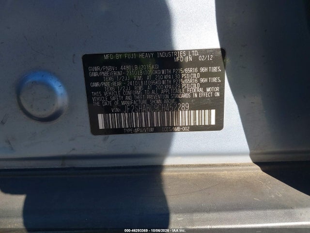 46293369 :رقم المزاد ، JF2SHABC9CH452289 vin ، 2012 Subaru Forester 2.5x مزاد بيع