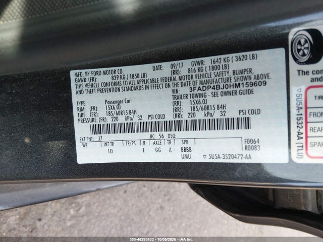 Продаж на аукціоні авто 2017 Ford Fiesta Se, vin: 3FADP4BJ0HM159609, номер лоту: 46293422