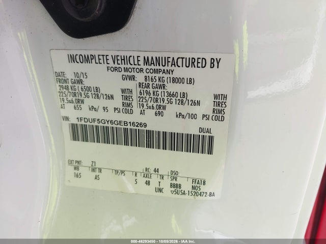 Продажа на аукционе авто 2016 Ford F-550 Chassis Xl, vin: 1FDUF5GY6GEB16269, номер лота: 46293450