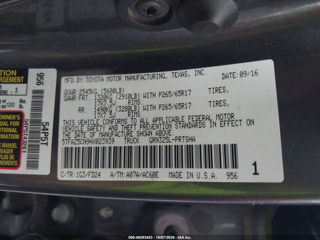 46293453 :رقم المزاد ، 5TFAZ5CN9HX023939 vin ، 2017 Toyota Tacoma Trd Sport مزاد بيع