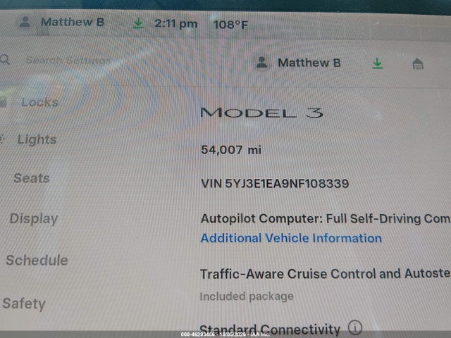 5YJ3E1EA9NF108339 Tesla Model 3 Rear-wheel Drive