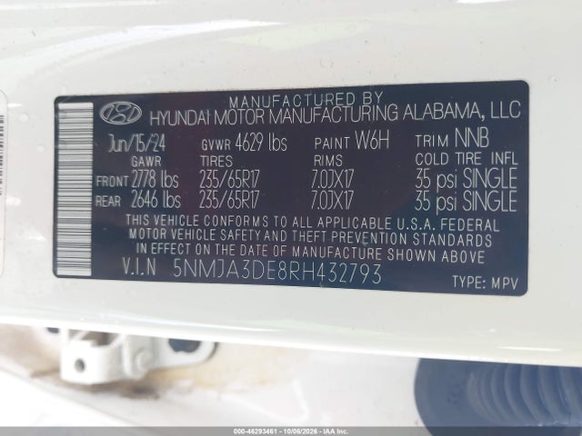 Продаж на аукціоні авто 2024 Hyundai Tucson Se, vin: 5NMJA3DE8RH432793, номер лоту: 46293461