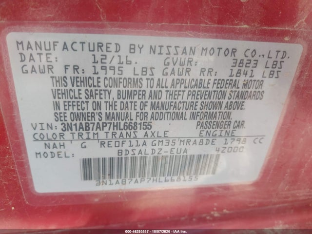 3N1AB7AP7HL668155 Nissan SENTRA SV