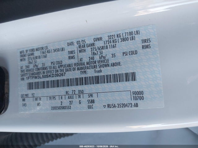 2025 Ford F-150 Xlt მანქანა იყიდება აუქციონზე, vin: 1FTFW3L50SKD39267, აუქციონის ნომერი: 46293523