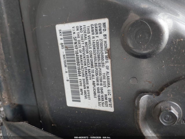 Aukcja sprzedaży 2008 Honda Pilot Ex, vin: 5FNYF18498B019464, numer aukcji: 46293572