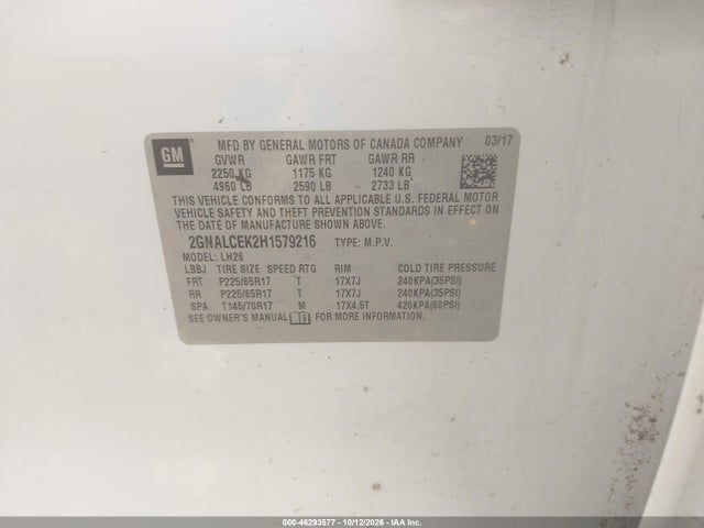 2GNALCEK2H1579216 Chevrolet EQUINOX LT