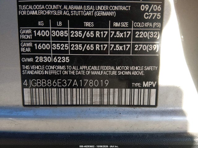 Продажа на аукционе авто 2007 Mercedes-benz Ml 350 4matic, vin: 4JGBB86E37A178019, номер лота: 46293602