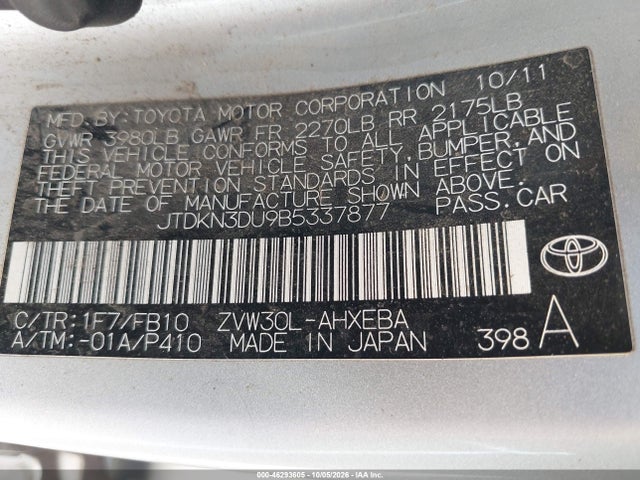 Продаж на аукціоні авто 2011 Toyota Prius Two, vin: JTDKN3DU9B5337877, номер лоту: 46293605
