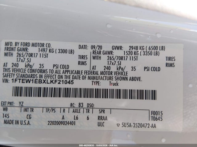 Ford F-150 Xl 2020 1FTEW1EBXLKF21045 Image 9
