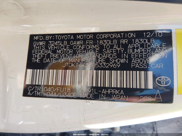 Продаж на аукціоні авто 2011 Toyota Yaris, vin: JTDKT4K33B5332969, номер лоту: 46293647