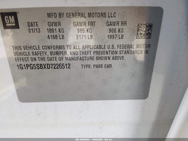 Продаж на аукціоні авто 2013 Chevrolet Cruze Ltz, vin: 1G1PG5SBXD7226512, номер лоту: 46293655