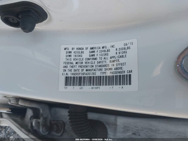 Продаж на аукціоні авто 2015 Honda Accord Lx, vin: 1HGCR2F36FA261282, номер лоту: 46293664