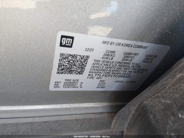 Продаж на аукціоні авто 2026 Chevrolet Trax Fwd Ls, vin: KL77LFEP1TC099331, номер лоту: 46293708