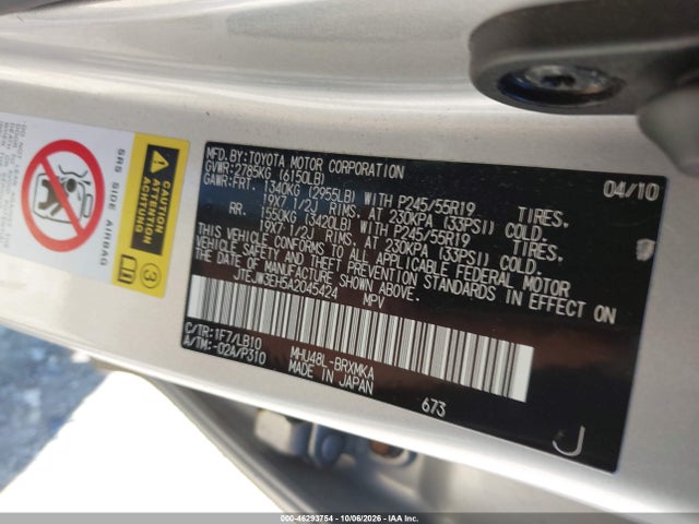 46293754 :رقم المزاد ، JTEJW3EH5A2045424 vin ، 2010 Toyota Highlander Hybrid Limited V6 مزاد بيع