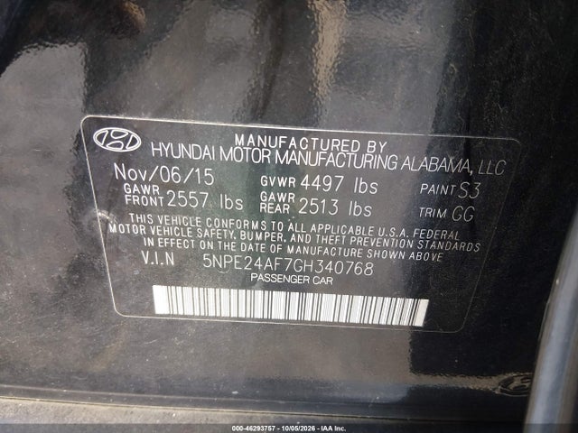 Продаж на аукціоні авто 2016 Hyundai Sonata Se, vin: 5NPE24AF7GH340768, номер лоту: 46293757