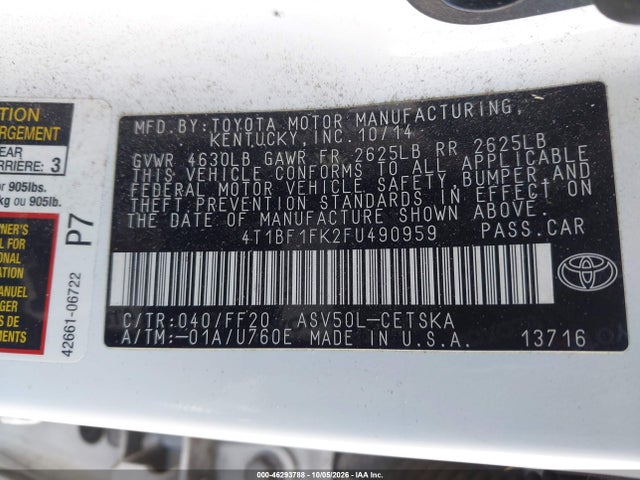 Продаж на аукціоні авто 2015 Toyota Camry Se, vin: 4T1BF1FK2FU490959, номер лоту: 46293788