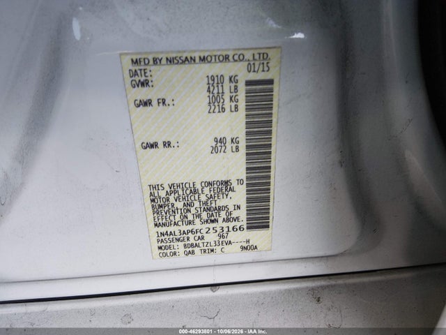 1N4AL3AP6FC253166 Nissan Altima 2.5 Sl