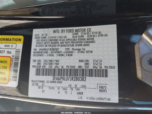 Aukcja sprzedaży 2018 Ford Fusion Hybrid Se, vin: 3FA6P0LU7JR280382, numer aukcji: 46293806