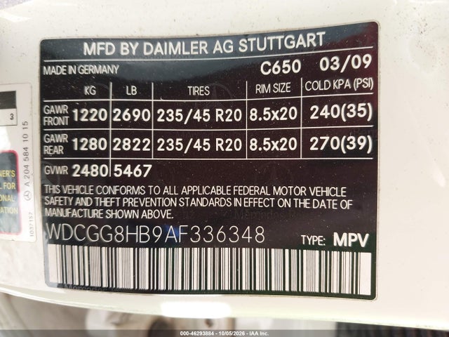 46293884 :رقم المزاد ، WDCGG8HB9AF336348 vin ، 2010 Mercedes-benz Glk 350 4matic مزاد بيع