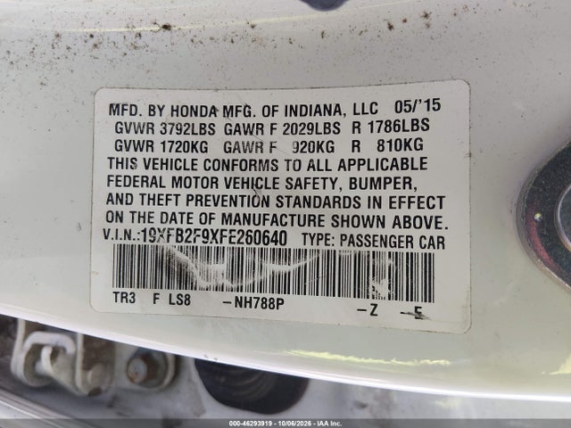 Honda Civic Ex-l 2015 19XFB2F9XFE260640 Image 9