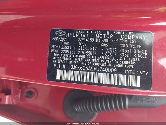 Aukcja sprzedaży 2021 Hyundai Kona Sel Plus, vin: KM8K6CAA9MU740009, numer aukcji: 46293963