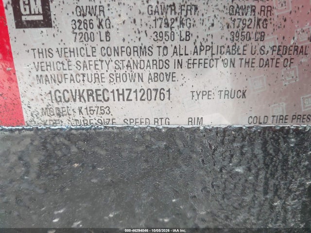 46294046 :رقم المزاد ، 1GCVKREC1HZ120761 vin ، 2017 Chevrolet Silverado 1500 2lt مزاد بيع
