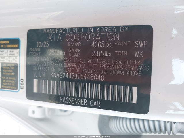 Aukcja sprzedaży 2026 Kia K5 Lxs Fwd, vin: KNAG24J73T5448040, numer aukcji: 46294077