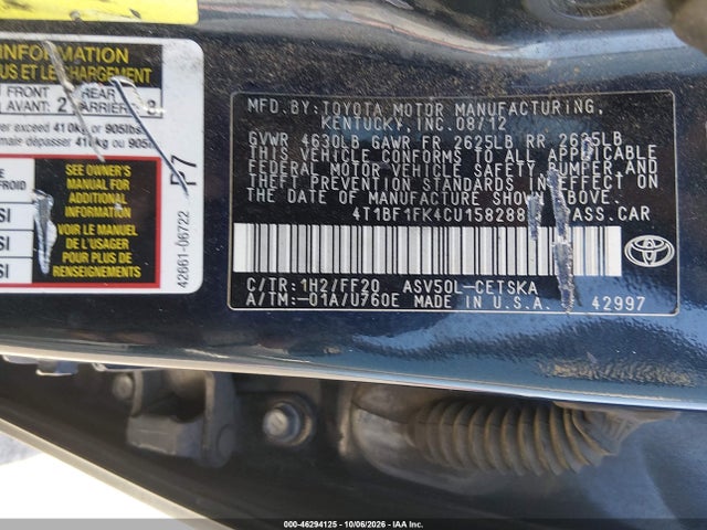 Aukcja sprzedaży 2012 Toyota Camry Se, vin: 4T1BF1FK4CU158288, numer aukcji: 46294125