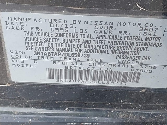 Aukcja sprzedaży 2013 Nissan Sentra Sl, vin: 3N1AB7AP7DL659739, numer aukcji: 46294131