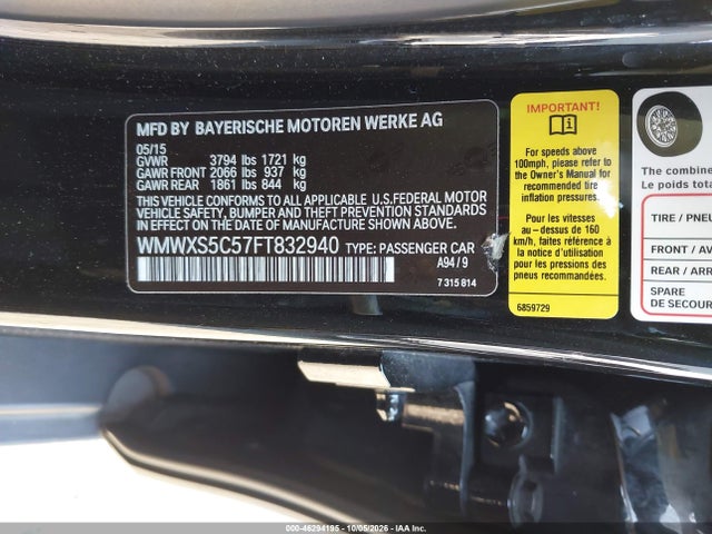46294195 :رقم المزاد ، WMWXS5C57FT832940 vin ، 2015 Mini Hardtop Cooper مزاد بيع