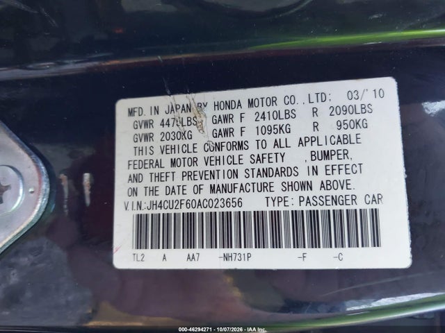 Aukcja sprzedaży 2010 Acura Tsx 2.4, vin: JH4CU2F60AC023656, numer aukcji: 46294271