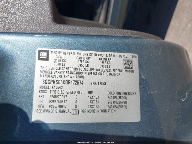 Продаж на аукціоні авто 2011 Chevrolet Silverado 1500 Lt, vin: 3GCPKSE3XBG172574, номер лоту: 46294333