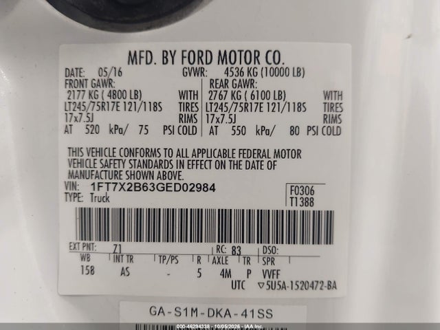 Ford F-250 Xl 2016 1FT7X2B63GED02984 Image 9
