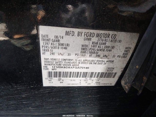 1FM5K8D8XFGA70146 Ford EXPLORER XLT